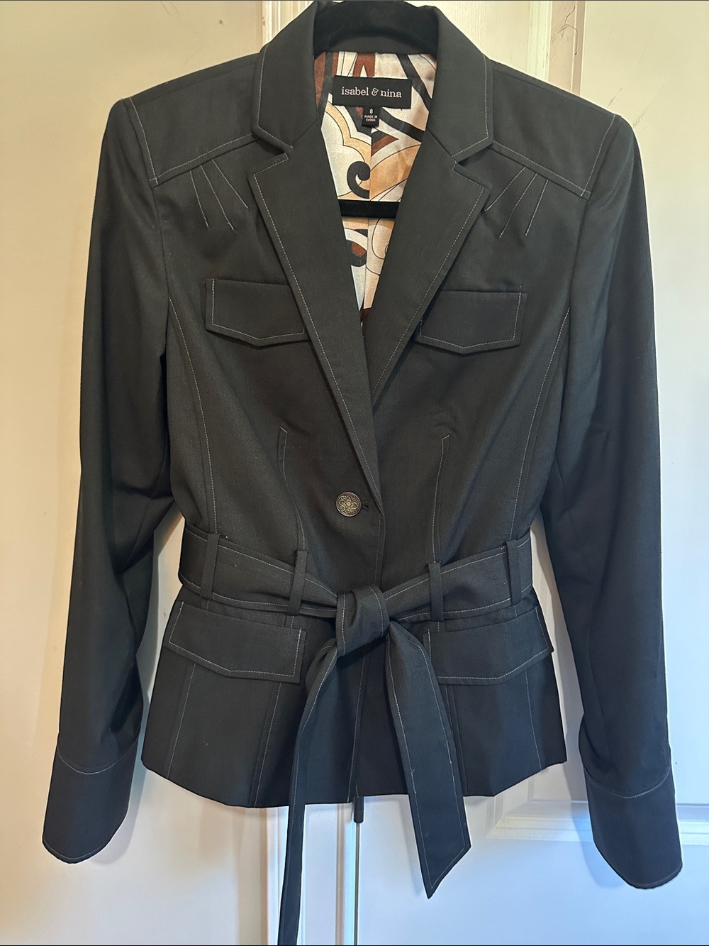Isabel & Nina Women's 2 Piece Top Stitched Suit w Belted Fitted Blazer and Slack